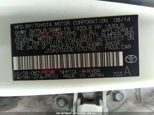 Toyota Prius C One/three/two/four 2014 JTDKDTB33E1570792 Image 9