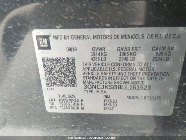 Chevrolet TRAX LS 2020 3GNCJKSB8LL161523 Image 9