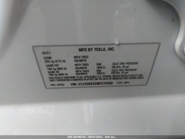 5YJYGDEEXMF278308 Tesla Model Y Long Range
