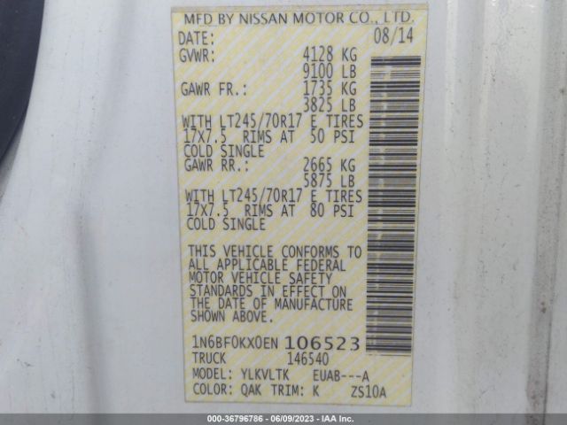 1N6BF0KX0EN106523 Nissan Nv Sv