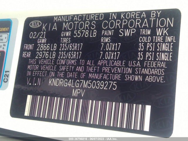 2021 Kia Sorento, VIN: KNDRG4LG7M5039275