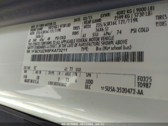 1FBZX2ZM5FKA73211 Ford Transit Wagon Xl/xlt