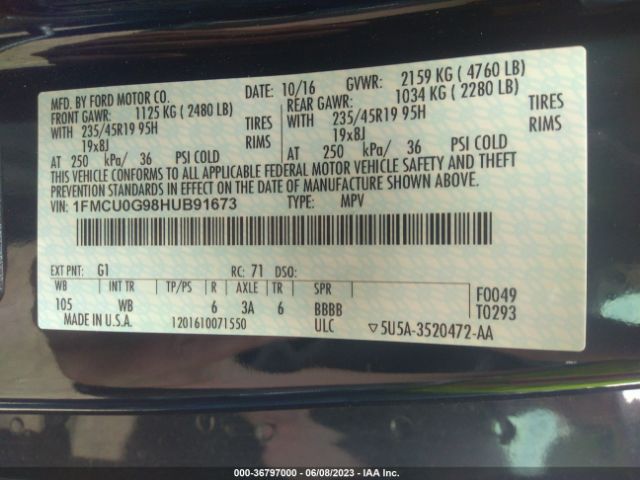 1FMCU0G98HUB91673 Ford ESCAPE SE