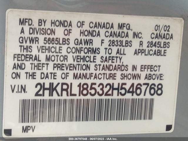 2002 HONDA ODYSSEY LX VIN: 2HKRL18532H546768