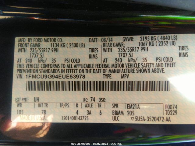 1FMCU9G94EUE53978 Ford ESCAPE SE