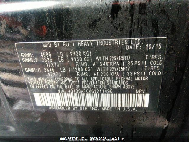 4S4BSAFCXG3241496 Subaru Outback 2.5i Premium