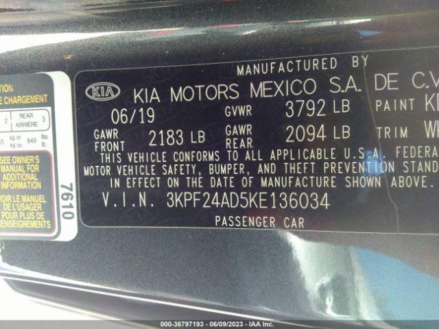 3KPF24AD5KE136034 KIA Forte Lxs