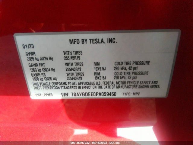 7SAYGDEE0PA059460 Tesla Model Y Long Range