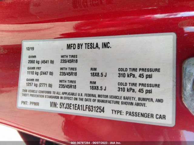 5YJ3E1EA1LF631254 Tesla Model 3 Standard Range