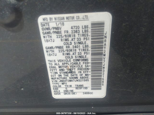 JN8AT2MV7JW321565 Nissan Rogue Sl