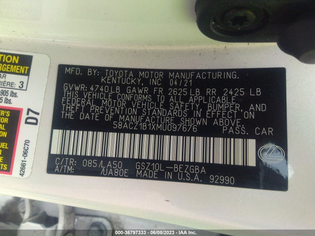 58ACZ1B1XMU097676 Lexus Es Es 350