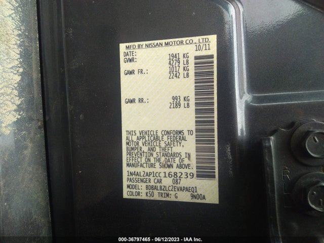 2012 NISSAN ALTIMA 2.5 S VIN: 1N4AL2AP1CC168239