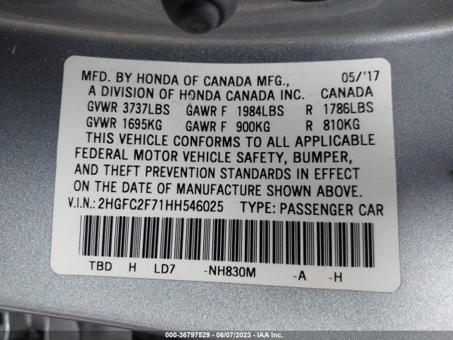 Honda Civic Sedan Ex 2017 2HGFC2F71HH546025 Image 9