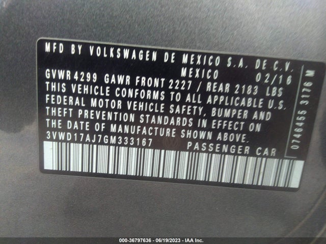 3VWD17AJ7GM333167 Volkswagen Jetta Sedan 1.8t Sport