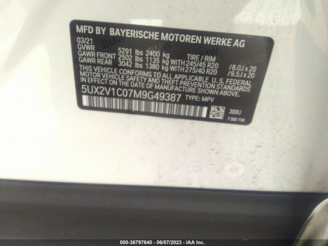 5UX2V1C07M9G49387 BMW X4 Xdrive30i