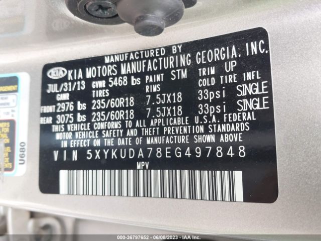 5XYKUDA78EG497848 KIA Sorento Ex V6