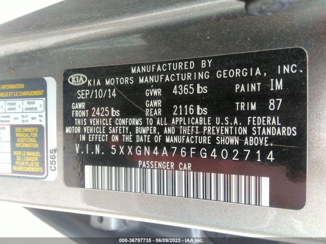 KIA OPTIMA EX 2015 5XXGN4A76FG402714 Image 9