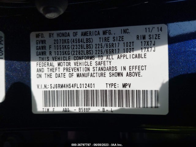 Honda CR-V EX 2015 5J6RM4H54FL012401 Image 9