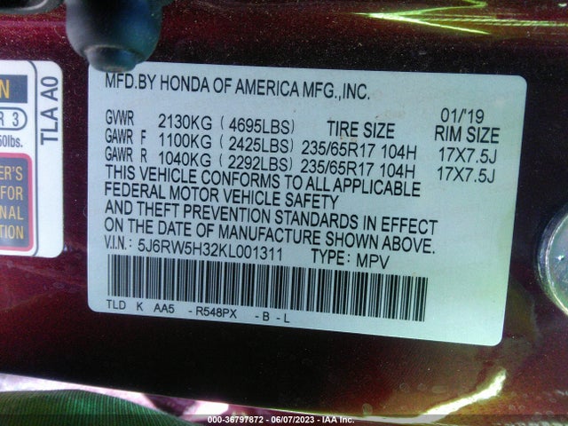 Honda CR-V LX 2019 5J6RW5H32KL001311 Image 10