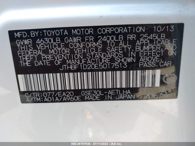 Lexus IS 250 2014 JTHBF1D20E5017513 Image 15