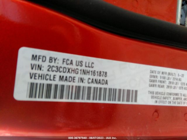 2C3CDXHG1NH161878 Dodge CHARGER GT