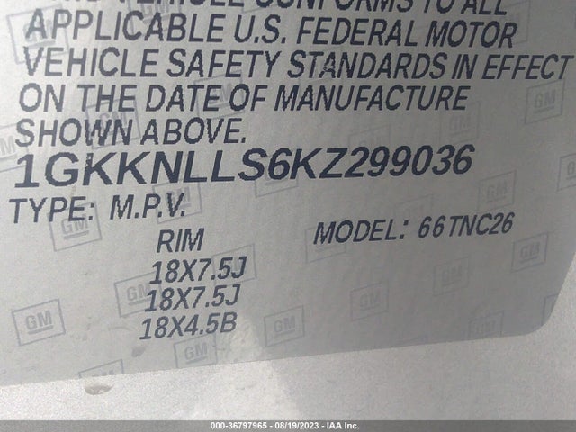 GMC ACADIA SLE 2019 1GKKNLLS6KZ299036 Image 9