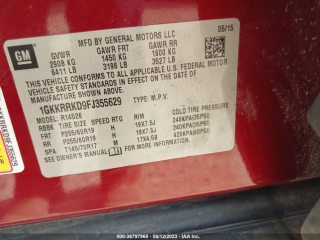 1GKKRRKD9FJ355629 GMC ACADIA SLT