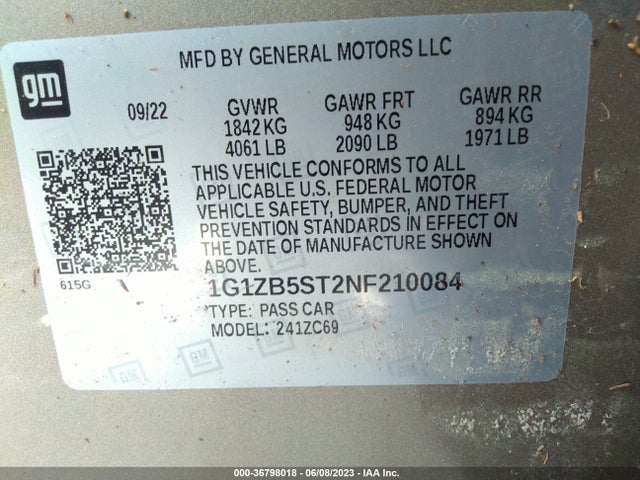 Chevrolet MALIBU LS 2022 1G1ZB5ST2NF210084 Image 9