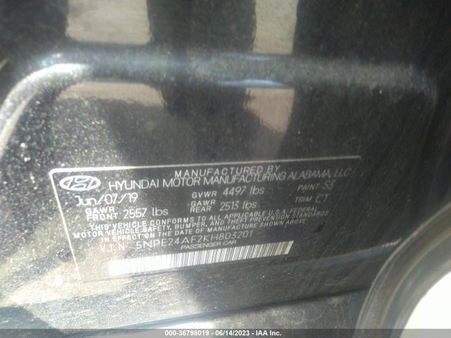 2019 HYUNDAI SONATA SE/SEL VIN: 5NPE24AF2KH803201