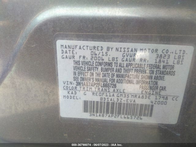 3N1AB7AP2FL665726 Nissan Sentra Sr/sl/s/sv/fe+ S