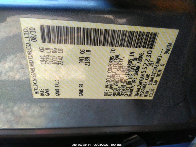 2010 NISSAN ALTIMA 2.5 S VIN: 1N4AL2AP6AN552230