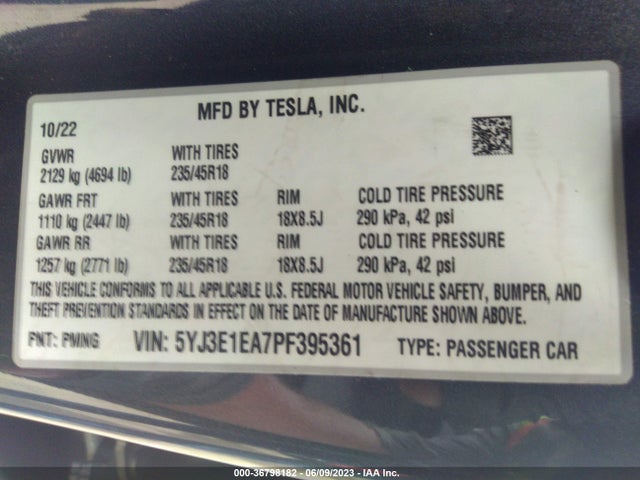 Tesla MODEL 3 2023 5YJ3E1EA7PF395361 Image 9