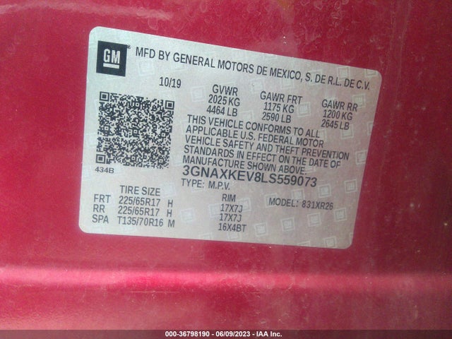 Chevrolet EQUINOX LT 2020 3GNAXKEV8LS559073 Image 9