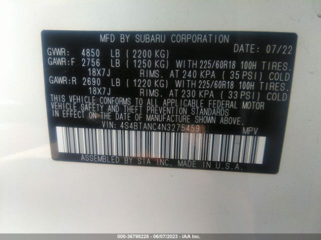 4S4BTANC4N3275459 Subaru Outback Limited