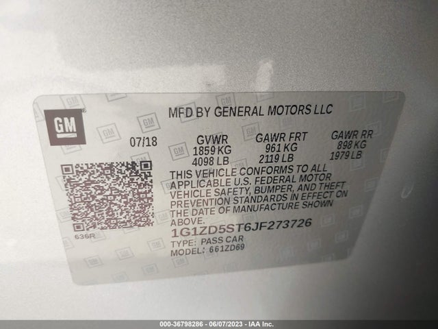 Chevrolet MALIBU LT 2018 1G1ZD5ST6JF273726 Image 9