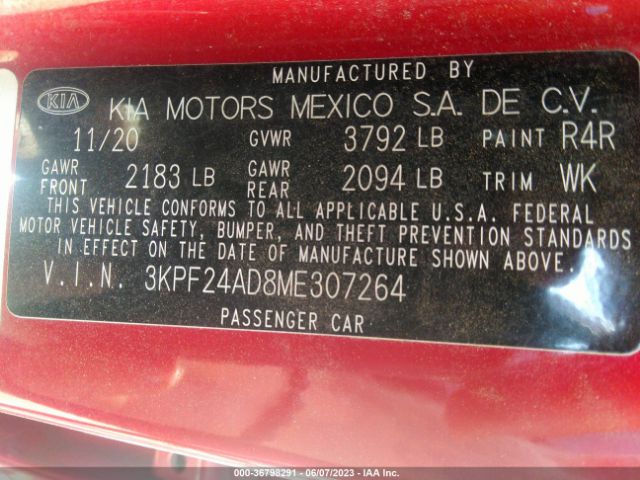 3KPF24AD8ME307264 KIA Forte Lxs