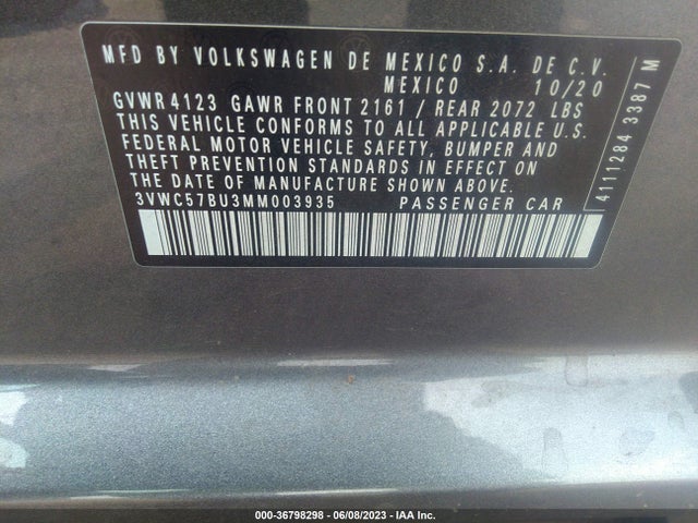 3VWC57BU3MM003935 Volkswagen Jetta S/se/r-line