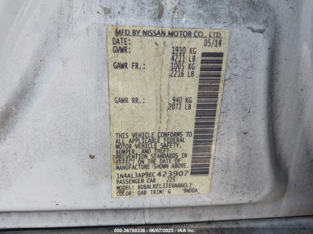 2014 NISSAN ALTIMA 2.5 S VIN: 1N4AL3AP9EC423907