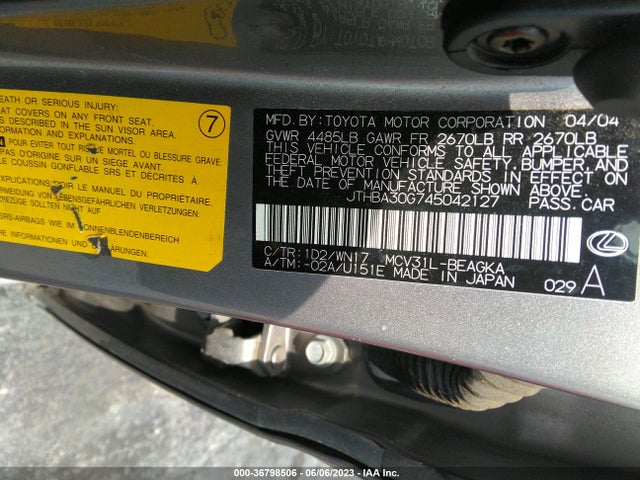 2004 LEXUS ES 330 VIN: JTHBA30G745042127