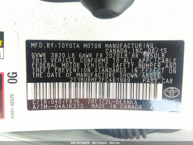 Toyota Corolla L/le/s/s Plus/le Plus 2015 2T1BURHE2FC461989 Image 16