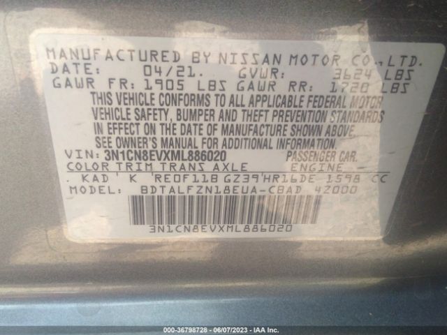 3N1CN8EVXML886020 Nissan VERSA SV