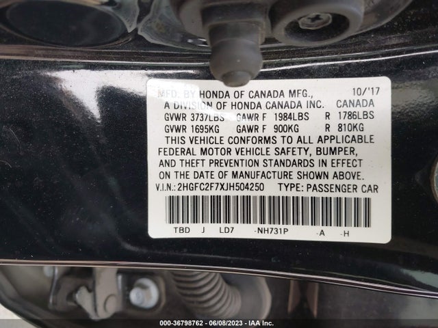 Honda Civic Sedan Ex 2018 2HGFC2F7XJH504250 Image 9