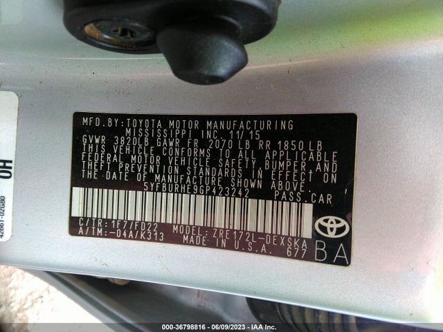 Toyota Corolla L/le/s/s Plus/le Plus 2016 5YFBURHE9GP423242 Image 9