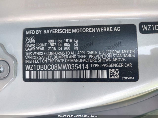 2021 Toyota Supra, VIN: WZ1DB0C08MW035414