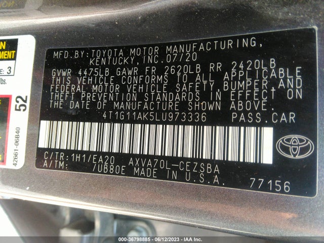 Toyota CAMRY SE 2020 4T1G11AK5LU973336 Image 9