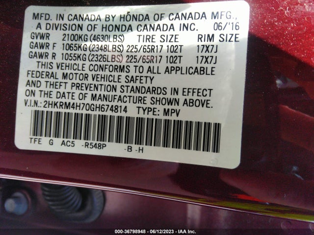 Honda Cr-v Ex-l 2016 2HKRM4H70GH674814 Image 9