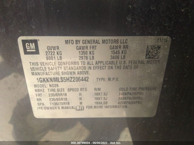 1GKKNMLS5HZ206442 GMC ACADIA SLT