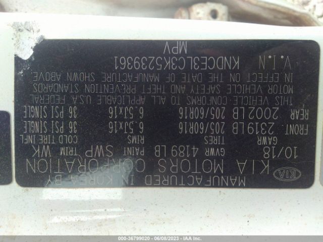 KNDCE3LC3K5239361 KIA NIRO EX