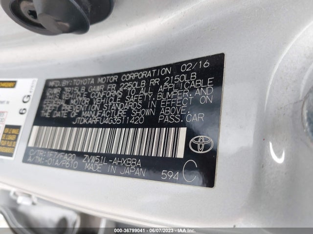 Toyota Prius Four 2016 JTDKARFU4G3511420 Image 9