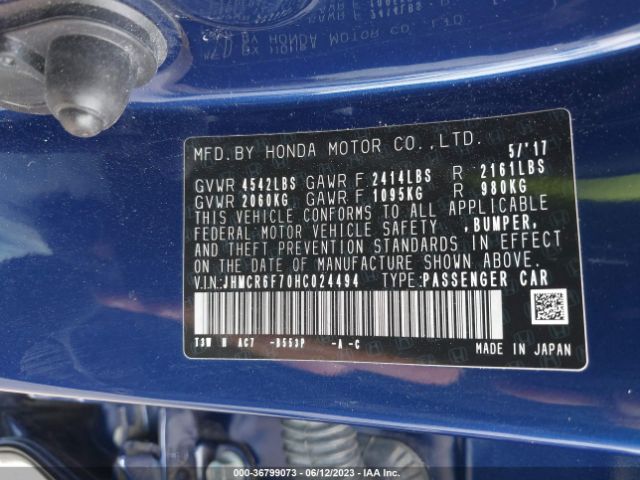 JHMCR6F70HC024494 Honda Accord Hybrid Touring